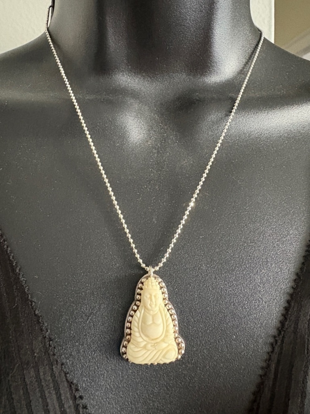 🪷GOOD CHARMA White Buddha Pendant Necklace, 18” chain